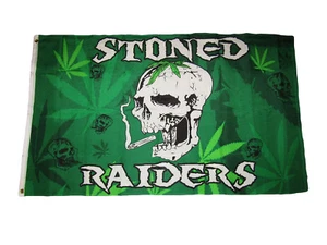 3x5 Weed Stoned Raiders Skull Marijuana Reefer Premium Flag 3'x5' Grommets 100D - Picture 1 of 4