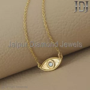 Natural Diamond 925 Silver Evil Charm Pendant Chain Necklace Handmade Jewelry - Picture 1 of 10