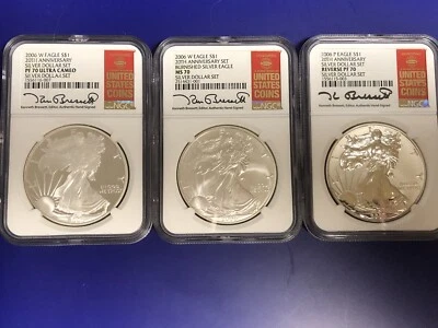 2006 SILVER EAGLE - EXTREMELY RARE (3 COINS SET) 20TH ANNIVERSARY SET!  10 SETS! - Image 1 of 4