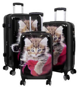 Reise Koffer Reisekoffer Hartschale Trolley Set oder Einzeln Motiv Kätzchen
