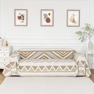 Sectional Couch Cover Khaki Boho Geometric Sofa Covers for Sectional Sofa L Shap - Picture 1 of 7