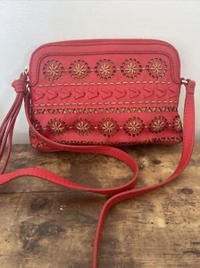 Isabella Foire Red Leather Embroidered Crossbody - New W/O Tags - Picture 1 of 7