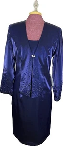 Patra Women's Evening Dress Suit Beaded Shiny Blue Size 14P - Picture 1 of 7