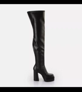 BUFFALO May W Overknee platform boots Black Vegan Nappa EU 37 U.K. 4 - Picture 1 of 7