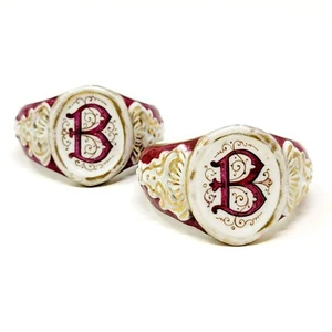 Pr Old Paris Napkin Rings Gilded Burgundy Neo Rococo Scrollwork "B" Ca: 1870 - Picture 1 of 10