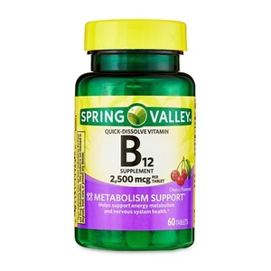Spring Valley Vitamin B12 Quick-Dissolve Tablets 2,500 Mcg, Cherry, 60 Count - Picture 1 of 4