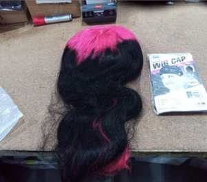 Pink Root Black Wig With Bangs T Part Lace Front  Human Hair Wig - Picture 1 of 9