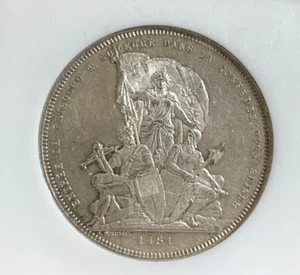 1881 SWISS FRIBOURG SILVER COIN 5 FRANCS NGC MS61 - Picture 1 of 3
