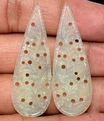 Natural Serpentine Handmade Carving Pair 48x17 mm 38.58 CTS Loose Gemstones - Image 1 of 4