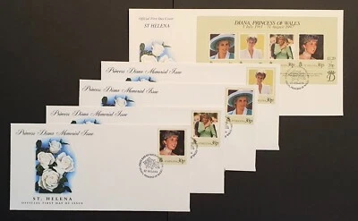 St Helena 1998 Diana In Memoriam Minisheet & Stamps on 5 First Day Covers (w) - Image 1 of 4