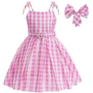 Girl Barbie Dress + Bow Cosplay Costume Halloween Party Fancy Dress size 3-10 yr - Picture 1 of 12