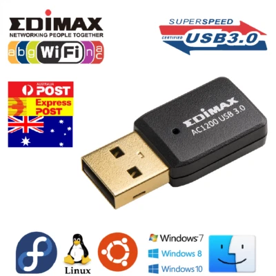WiFI AC1200 USB 3.0 802.11AC Wave2 Linux MacOS Win10 EW-7822UTC RTL8812BU Edimax - Image 1 of 4