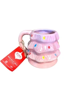 Merry Moments ALDI Coffee Cup Mug Christmas Tree Pink Ceramic New 13.5 oz - Picture 1 of 5
