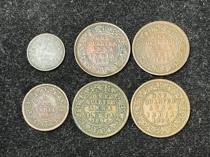 Verschiedene frühe vor 1900 Britisch Indien 6 Münzen Lot hoher Wert - Bild 1 von 4