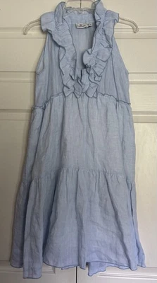 Vestido Vineyard Vines con Volantes en Niveles de Lino Cuello en V Playa Costero Forrado Preppy - S Foto 1 de 4