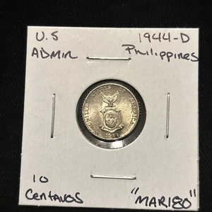 1944 D Philippines 10 Centavos Silver “mar180” U.S. Admin 10C - Picture 1 of 23