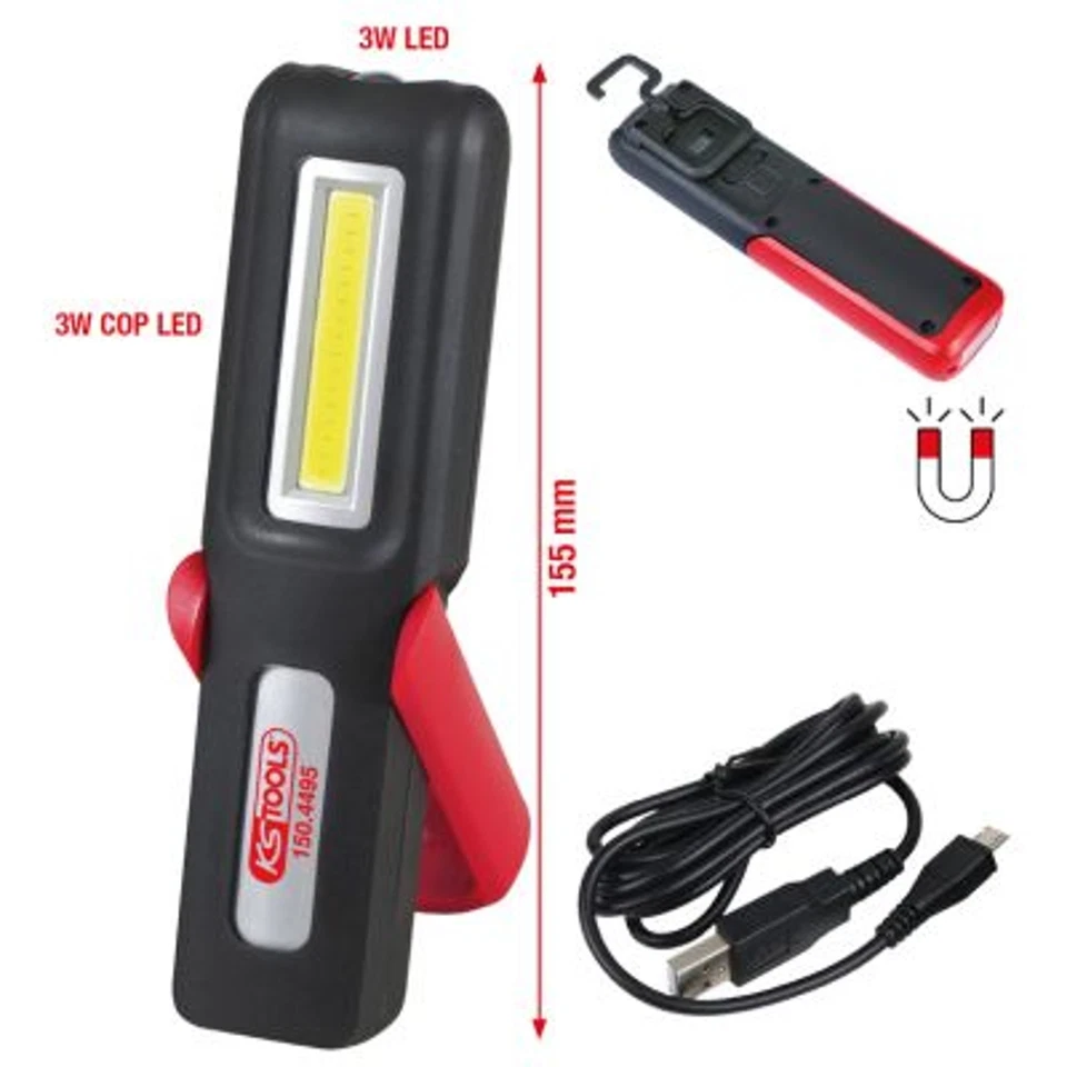 KS Tools 3W LED Werkstatt-Handlampe - Schwarz/Rot