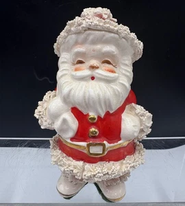VTG CHRISTMAS CERAMIC SPAGHETTI HAIR SANTA CLAUS MINI 4 1/2" PLANTER-BEST WISHES - Picture 1 of 5