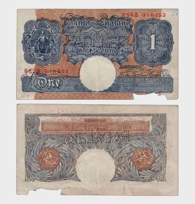 Inglaterra - 1940 - 1 libra "Perforación: PADELEK" - FALSIFICACIÓN - "G" #CO8091 Foto 1 de 4