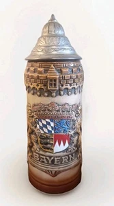 Vintage Original King BAYERN Lidded Germany Stoneware Beer Stein 1000 W ½ - Picture 1 of 19