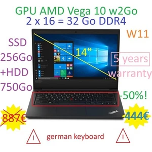 Laptop LENOVO ThinkPad e495 CPU Ryzen 7 RAM 32Go DDR4 SSD 256Go + HDD 750Go W11 - Photo 1/9