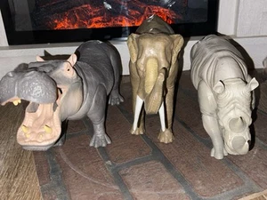 Jumanji Roaring Rhino, Hippo & Elephant Figures Battery Op Pushbutton Toys VGUC - Picture 1 of 12
