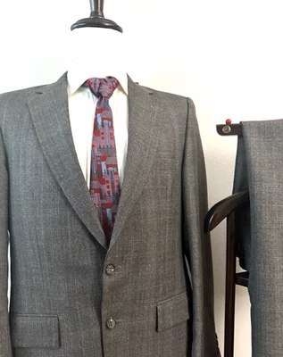 Botánica 500 vintage 2 piezas Traje Hombre 38L Largo - 34W x 31L Largo Gris Oscuro Cuadros Años 80 Foto 1 de 4