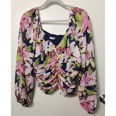 Blusa de gasa Abercrombie & Fitch XL acanalada ajustada al hombro transparente Foto 1 de 4