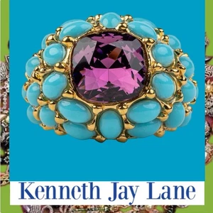 Anillo central Kenneth Jay Lane, cristal de turquesa y amatista - Imagen 1 de 9