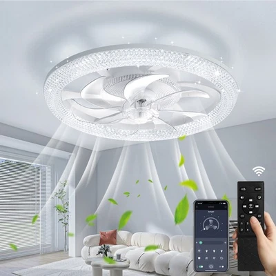 Large LED Ceiling Fan 6 Speed  with Lighting LED Light Adjustable Wind + Remote - Image 1 of 4