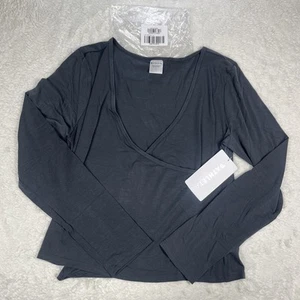 Athleta Shirt Women's Large Dark Gray Long Sleeve With Ease Wrap Top Yoga Gym - Picture 1 of 5
