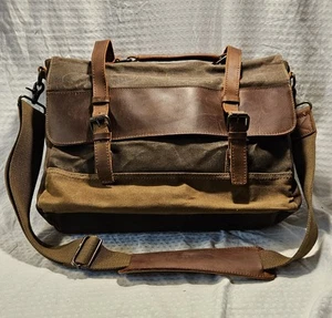 Handmade Waxed Canvas Leather Briefcase, Canvas Mens Messenger Laptop Bag, Retro - Picture 1 of 15