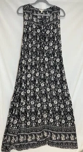Lucky Brand Floral Paisley Lines Sleeveless Maxi Dress Size Large Boho Hippie - Picture 1 of 12