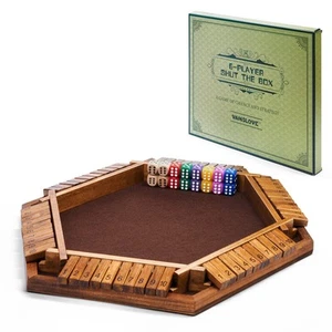 Shut The Box Dice Game Wooden Board (L15 x W13) for 1 2 3 4 5 6 Player, 6 Sid... - Picture 1 of 7