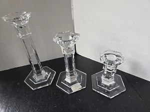 Miller Rogaska Pillar Crystal Tiered Candle Stick Holders Pillar Contemporary - Picture 1 of 20