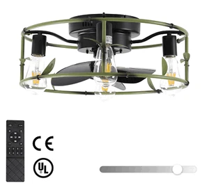 19" Caged Flush Mount Modern industrial Ceiling Fan Light Kit w Remote Control - Picture 1 of 12