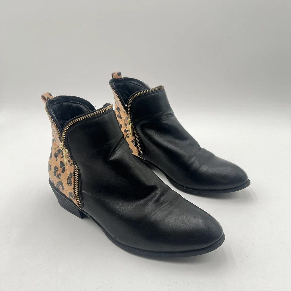 Женские сапоги Betseyville 9,5 леопардовый анималистический принт черные ботильоны на боковой молнии - Изображение 1 из 4