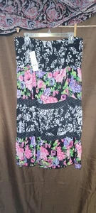 NWT NOTATIONS Women's SZ LARGE Black White Paisley Tier Embroidered Lined Skirt - Picture 1 of 9