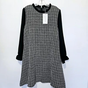 BloomChic Black & White Tweed Sheer Sleeves 1 Piece Dress Size 14/16 - Picture 1 of 6