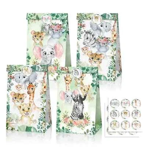 12PCS Jungle Animal Paper Loot Lolly Bag Stickers Kids Baby Shower Party Favour - Picture 1 of 5