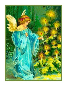Patrón de punto de cruz contado ángel navideño azul #35 vintage victoriano - Imagen 1 de 5