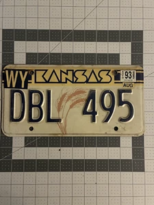 LICENSE PLATE WY KANSAS TITLE DBL 495 - Picture 1 of 6