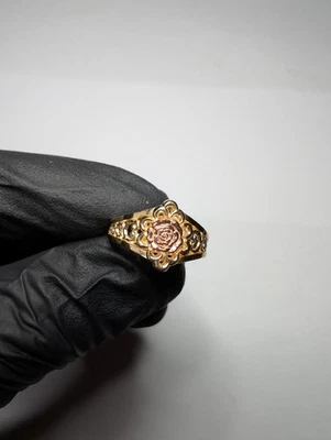 Solid 14k Two Tone Gold (Yellow and Rose)  Rose with Heart Accent Ring Size 7 - Image 1 of 4