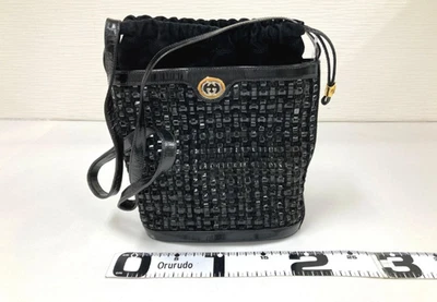 Vintage Gucci Shoulder Bag Drawstring Black Woven Leather 0013970572 - Image 1 of 4