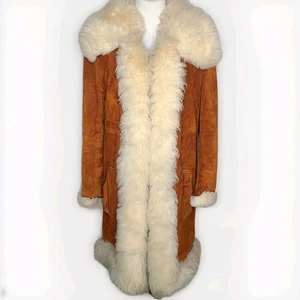 Vintage 70s Penny Lane Suede And Shearling Coat Rust Retro Mod - Picture 1 of 10