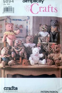 Vtg Simplicity 9894 Stuffed Teddy Bears Sewing Patterns in 2 Sizes Uncut *read* - Picture 1 of 2