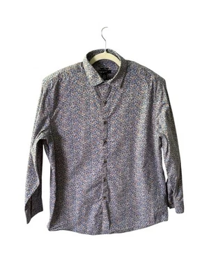 Camisa social Bar III masculina slim fit azul stretch com estampa floral tamanho 32-33 - Imagem 1 de 3