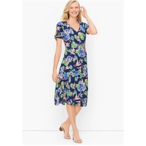 Talbots Floral Midi Dress Women's Size 14 Tie Sleeve Summer Garden Event - NEW - Picture 1 of 12