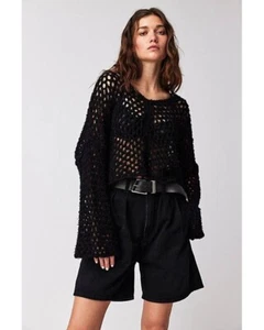 Free People Solid Sail Away Black Sweater Size XS BNWT - Picture 1 of 4