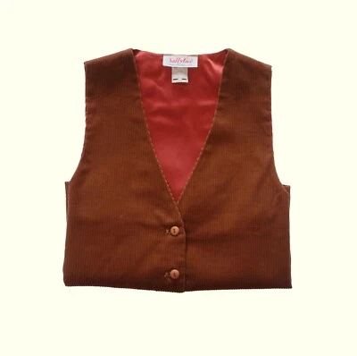 CORDUROY 100% COTTON VTG 70s 80s SALLY GEE VEST MADE IN USA SZ L BROWN - Image 1 of 4